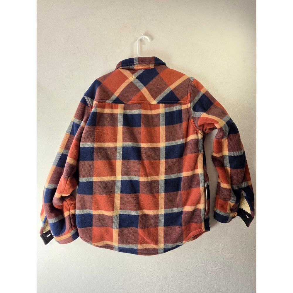 Berkley Jensen Sherpa Lined Plaid Shirt Jacket Mens Medium Orange Navy Fleece - Picture 3 of 8